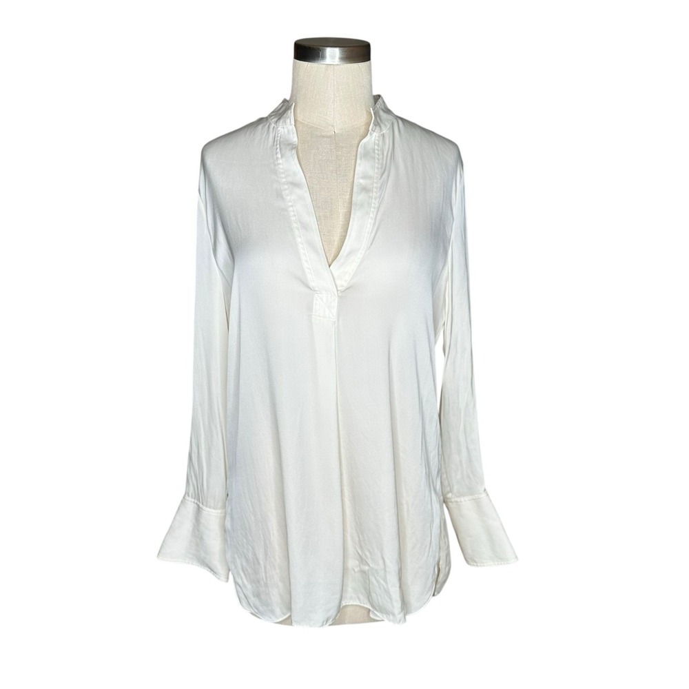 By Malene Birger Blouse Cream V-Neck Long Sleeve Women's 40‎ Excellent